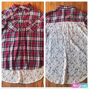 Flannel plaid and lace 3/4 inch top
